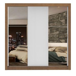 Closet Madesa 3 puertas con 2 espejos 4 cajones marron blanco lyon plus