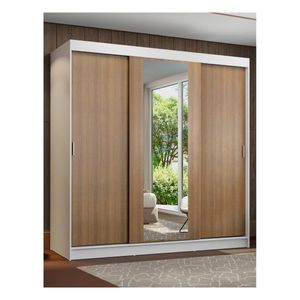 Closet Madesa 3 puertas corredizas 1 con espejo blanco marrón reno