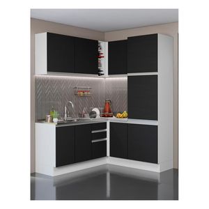 Cocina integral esquinera Madesa 329cm blanco negro glamy 01
