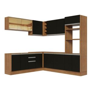 Cocina integral esquinera Madesa 459cm marron negro glamy 01