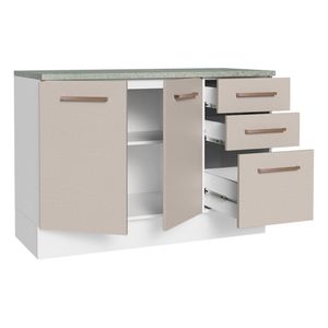 Gabinete de fregadero Madesa 2 puertas 3 cajones con encimera blanco crema agata