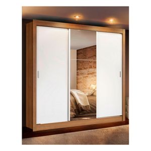 Closet Madesa 3 puertas con 1 espejo 2 cajones marron blanco lyon