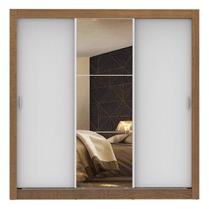 Closet Madesa 3 puertas con 1 espejo 2 cajones marron blanco lyon