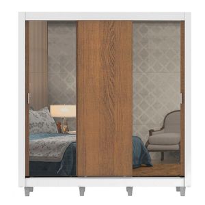 Closet Madesa 3 puertas con 2 espejos 4 cajones con pies blanco marron lyon plus