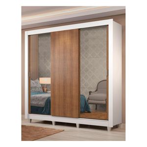 Closet Madesa 3 puertas con 2 espejos 4 cajones con pies blanco marron lyon plus