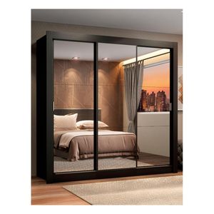 Closet Madesa 3 puertas con espejo 2 cajones negro lyon