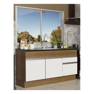Gabinete para fregadero Madesa 150cm 2 puertas 2 cajones sin tablero ni fregadero marron blanco glamy