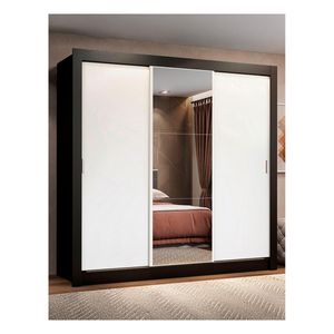 Closet Madesa 3 puertas con 1 espejo 2 cajones negro blanco lyon