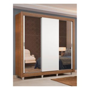 Closet Madesa 3 puertas con 2 espejos 2 cajones con pies marron blanco lyon