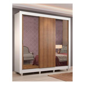 Closet Madesa 3 puertas con 2 espejos 2 cajones con pies blanco marron lyon