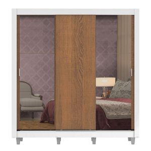 Closet Madesa 3 puertas con 2 espejos 2 cajones con pies blanco marron lyon