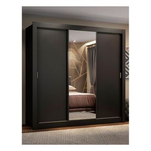 Closet Madesa 3 puertas con 1 espejo 4 cajones negro lyon plus