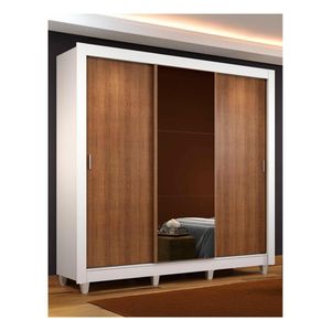 Closet Madesa 3 puertas con 1 espejo con pies blanco marron monaco