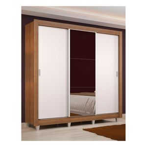 Closet Madesa 3 puertas con 1 espejo 2 cajones con pies marron blanco lyon