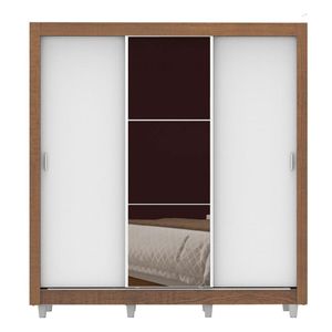 Closet Madesa 3 puertas con 1 espejo 2 cajones con pies marron blanco lyon