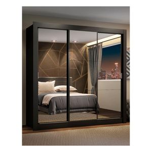 Closet Madesa 3 puertas con 3 espejo 4 cajones negro lyon plus