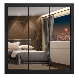 Closet Madesa 3 puertas con 3 espejo 4 cajones negro lyon plus