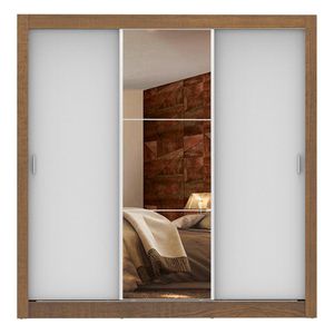 Closet Madesa 3 puertas con 1 espejo 4 cajones marron blanco lyon plus