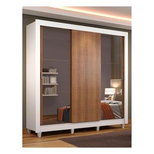 Closet Madesa 3 puertas con 2 espejos con pies blanco marron monaco