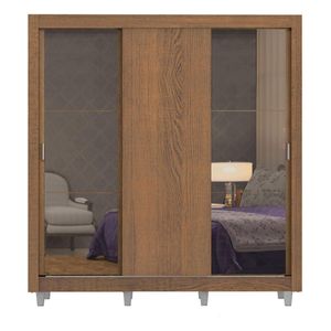 Closet Madesa 3 puertas con 2 espejos 2 cajones con pies marron lyon