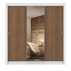 Closet Madesa 3 puertas con 1 espejo 2 cajones blanco marron lyon