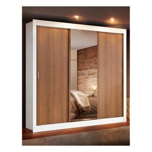 Closet Madesa 3 puertas con 1 espejo 2 cajones blanco marron lyon