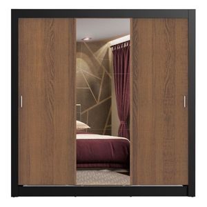 Closet Madesa 3 puertas con 1 espejo 4 cajones negro marron lyon plus