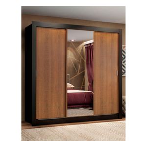 Closet Madesa 3 puertas con 1 espejo 4 cajones negro marron lyon plus