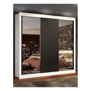 Closet Madesa 3 puertas con 2 espejos 4 cajones blanco negro lyon plus