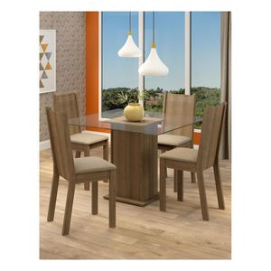 Juego de comedor Madesa mesa con encimera de vidrio y 4 sillas marron beige magda