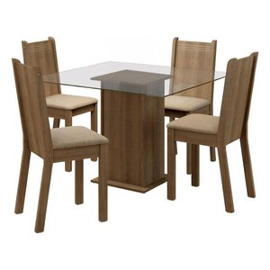 Juego de comedor Madesa mesa con encimera de vidrio y 4 sillas marron beige magda