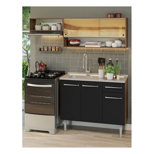 Cocina compacta Madesa 165cm con fregadero marron negro emilly 01