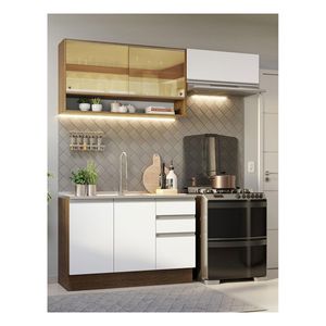 Cocina compacta Madesa 200cm sin fregadero marron blanco glamy 08