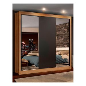 Closet Madesa 3 puertas con 2 espejos marron negro lyon plus