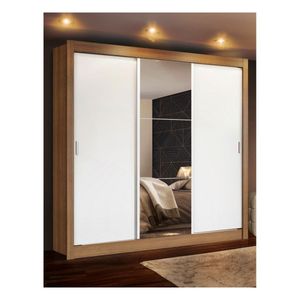 Closet Madesa 3 puertas corredizas 1 espejo marron blanco monaco