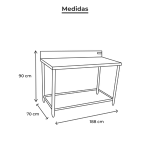 Mesa con respaldo con entrepaño de acero inoxidable Ferro 188cm 15421105