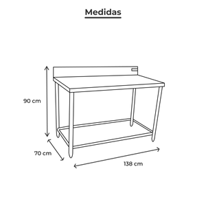 Mesa con respaldo sin entrepaño de acero inoxidable Ferro 138cm 15421101