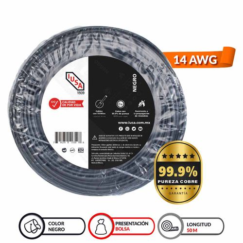 Cable Thhw-Ls IUSA 14 Awg Negro 50 M 267289