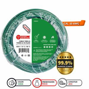 Cable thhw-ls IUSA 10 awg verde 20 m 267288