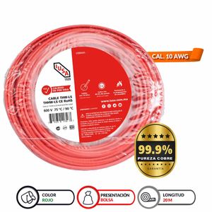 Cable thhw-ls IUSA 10 awg rojo 20 m 267286