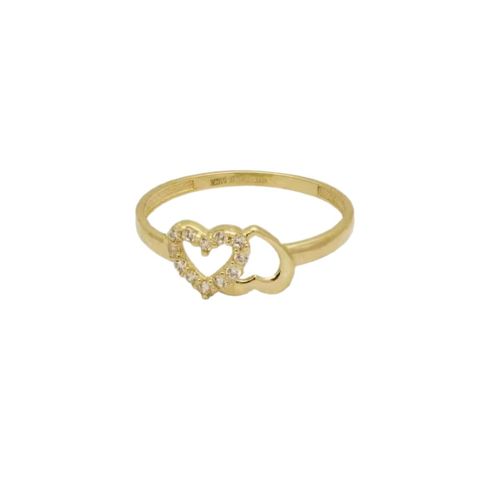 Anillo Doble Corazón Joyería M De León Oro 10 K.