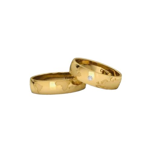 Argolla Joyería M De León Matrimoniales Mapamundi Oro 14 K