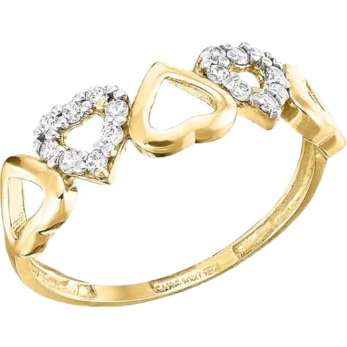 Anillo Corazones Zirconia Joyería M De León Oro 10 K