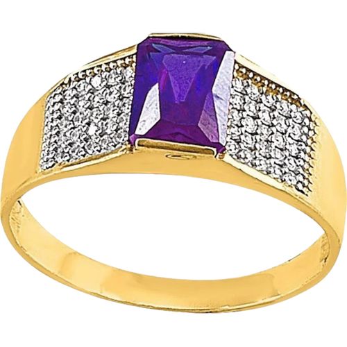 Anillo Caballero Gran Zirconia Morada Joyería M De León Oro 10k