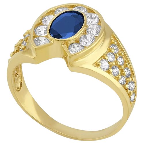 Anillo Caballero Piedra Oval Azul Joyería M De León Oro 10k