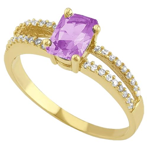 Anillo Octagonal Zirconia Lila Joyería M De León Oro 10k