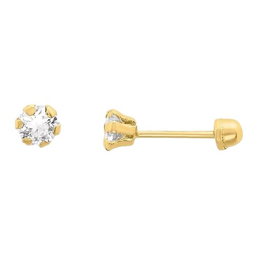 Broqueles Zirconia Blancos RN 3 Mm Joyería M De Leon Oro 14k.