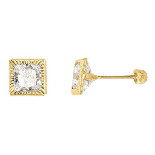 Broqueles Cuadro Bisel Diamantada 5x5 Joyería M De Leon Oro 10k