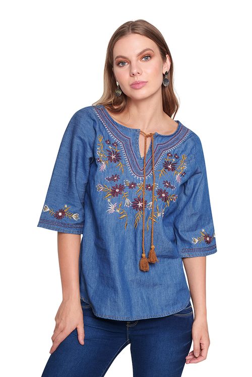 Blusa Devendi Mezclilla Bordado 213-04