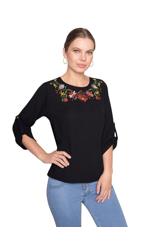 Blusa Devendi Bordada Negro 213-08